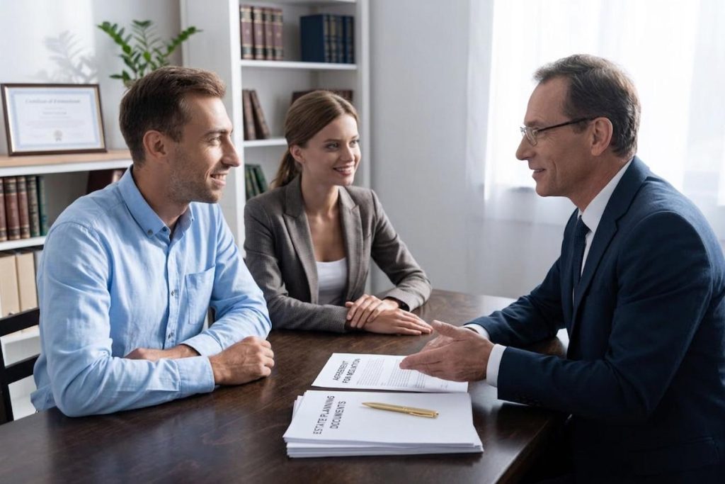 having a conversation with a lawyer